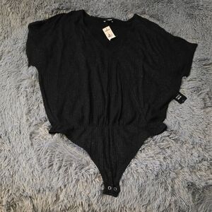 Express Black Ribbed V-Neck Top